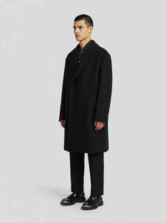 Cappotto doppiopetto in lana nera uomo, Lebrun Paris, Made in France