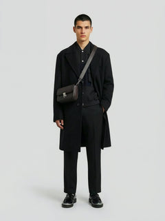 Cappotto doppiopetto in lana nera uomo, Lebrun Paris, Made in France