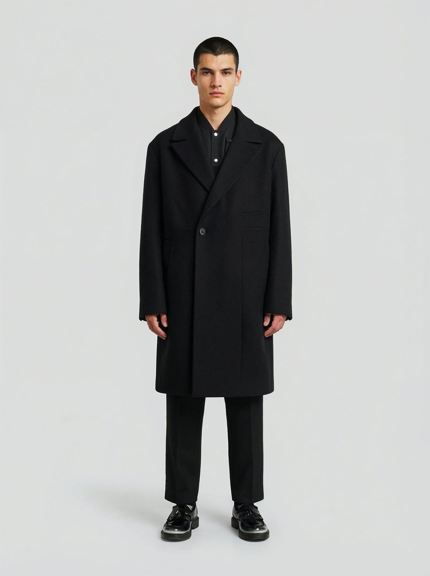 Cappotto doppiopetto in lana nera uomo, Lebrun Paris, Made in France