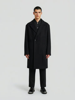Cappotto doppiopetto in lana nera uomo, Lebrun Paris, Made in France