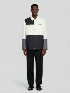 LA VESTE COACH BLANCHE & GRISE EN LAINE & CACHEMIRE - Lebrun Paris