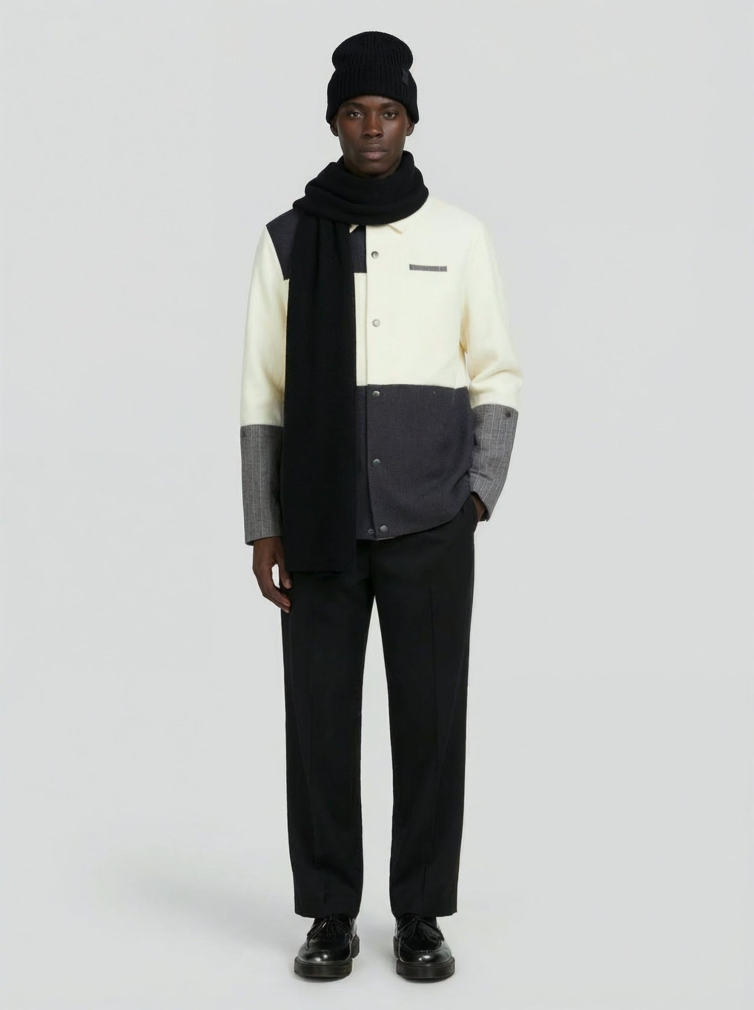 LA VESTE COACH BLANCHE & GRISE EN LAINE & CACHEMIRE - Lebrun Paris
