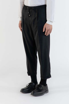 Pantalone in lana nera con pince e cintura elastica uomo, Lebrun Paris, Made in France