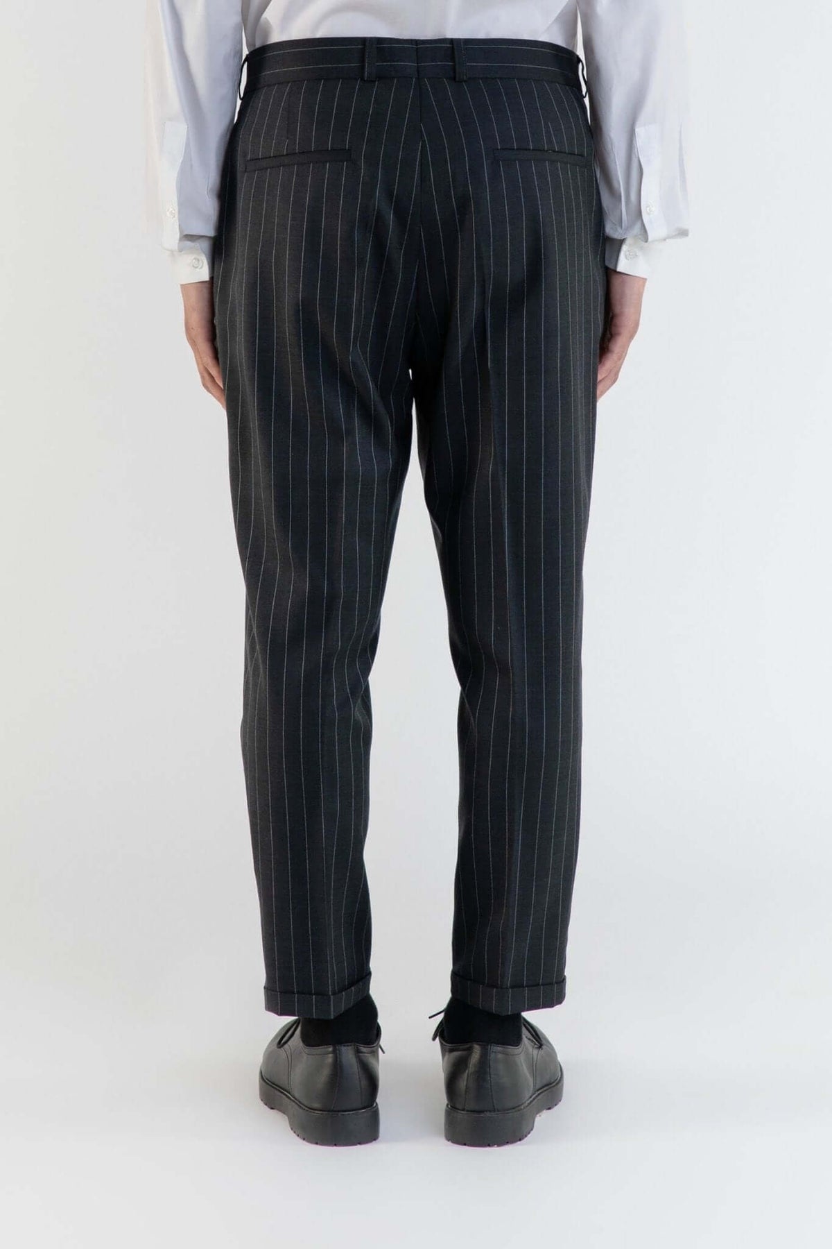 남성용 그레이 스트라이프 울 슬랙스, Lebrun Paris, Made in France