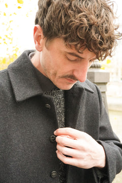 Cappotto lungo in lana grigia minimal uomo, Lebrun Paris, Made in France