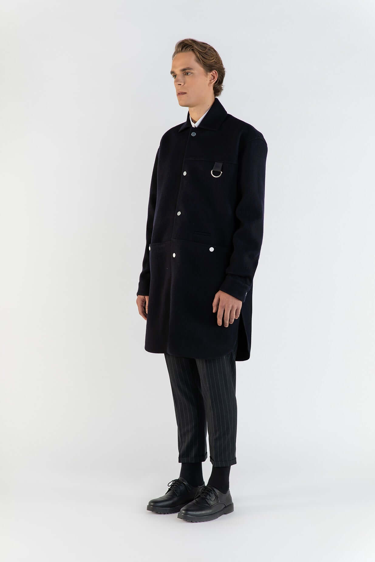Cappotto camicia in lana 900g blu uomo, Lebrun Paris, Made in France