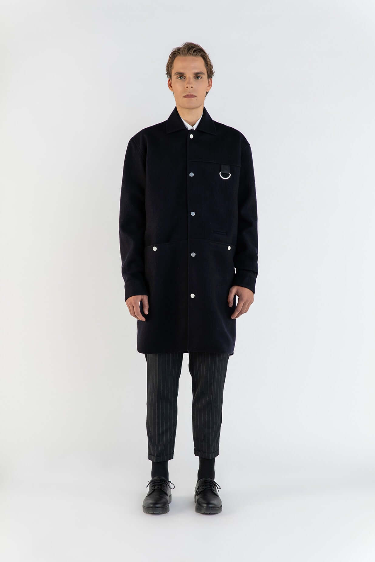 Cappotto camicia in lana 900g blu uomo, Lebrun Paris, Made in France