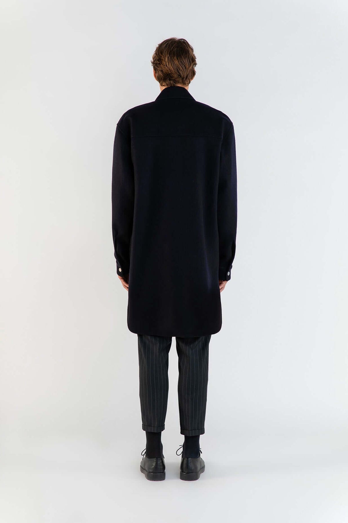 Cappotto camicia in lana 900g blu uomo, Lebrun Paris, Made in France