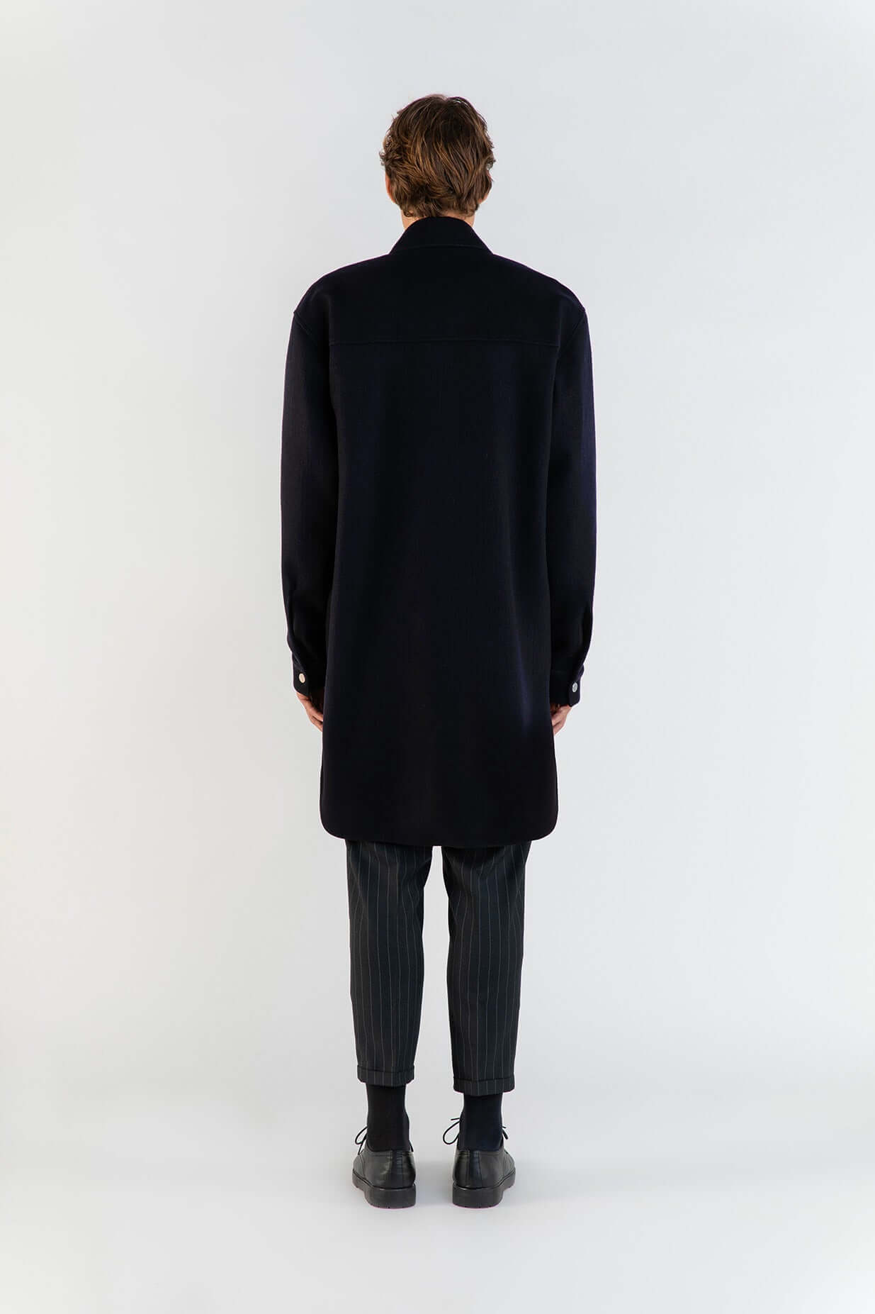 Cappotto camicia in lana 900g blu uomo, Lebrun Paris, Made in France