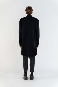 Cappotto camicia in lana 900g blu uomo, Lebrun Paris, Made in France
