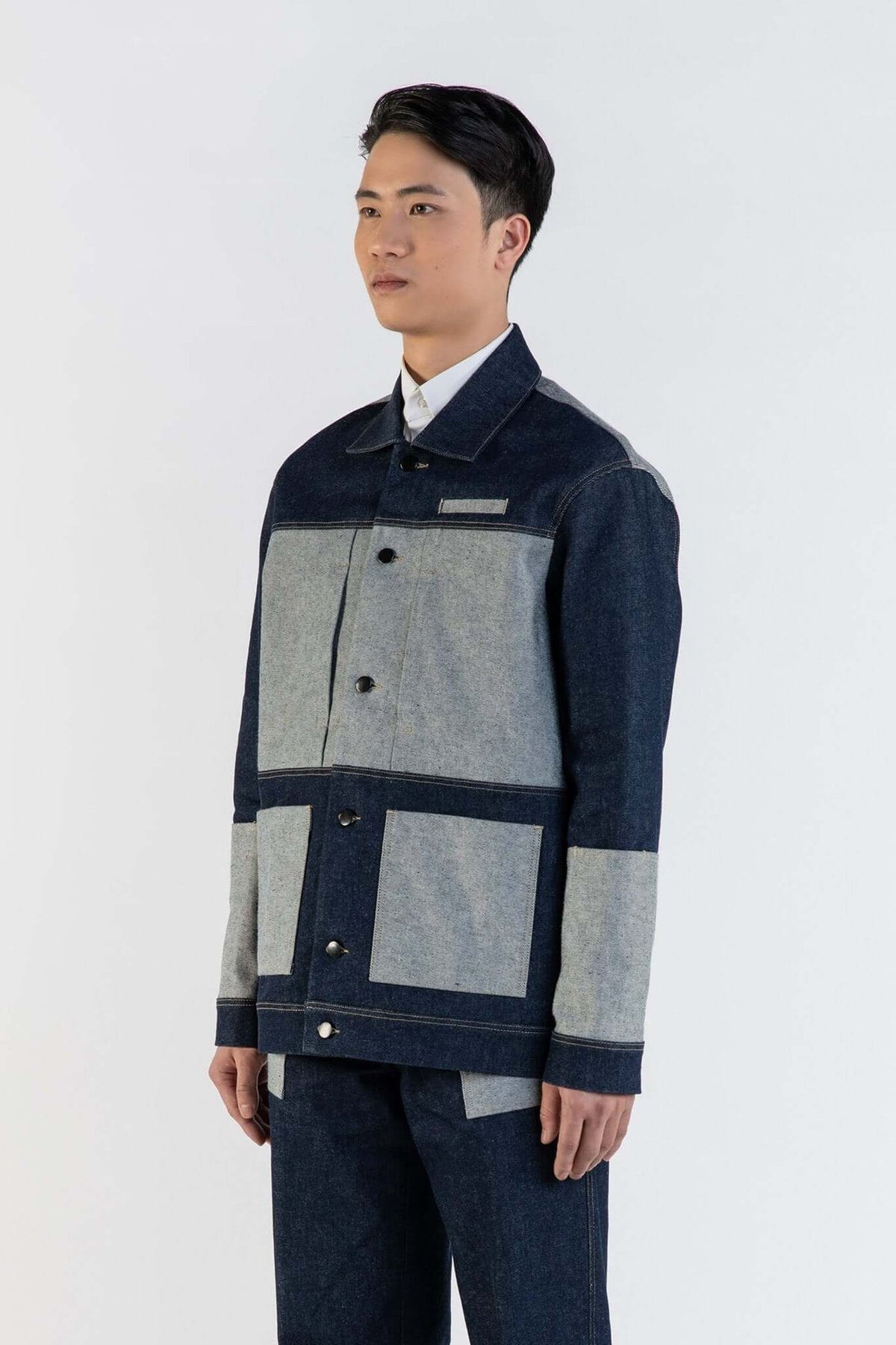 남성용 네이비 블루 코튼 워커 재킷, Lebrun Paris, Made in France