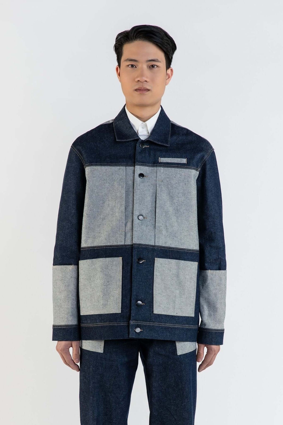 남성용 네이비 블루 코튼 워커 재킷, Lebrun Paris, Made in France