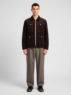 Blouson in velluto a coste marrone con zip uomo, Lebrun Paris, Made in France