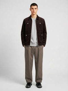 Blouson in velluto a coste marrone con zip uomo, Lebrun Paris, Made in France