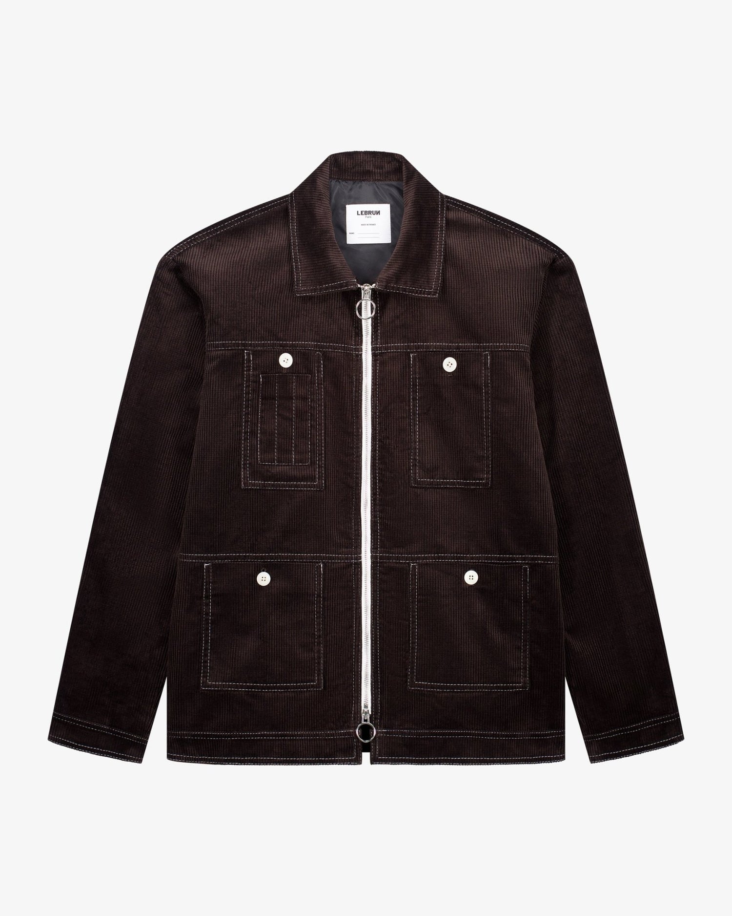 Blouson in velluto a coste marrone con zip uomo, Lebrun Paris, Made in France
