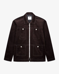 Blouson in velluto a coste marrone con zip uomo, Lebrun Paris, Made in France