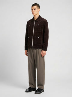 Blouson in velluto a coste marrone con zip uomo, Lebrun Paris, Made in France