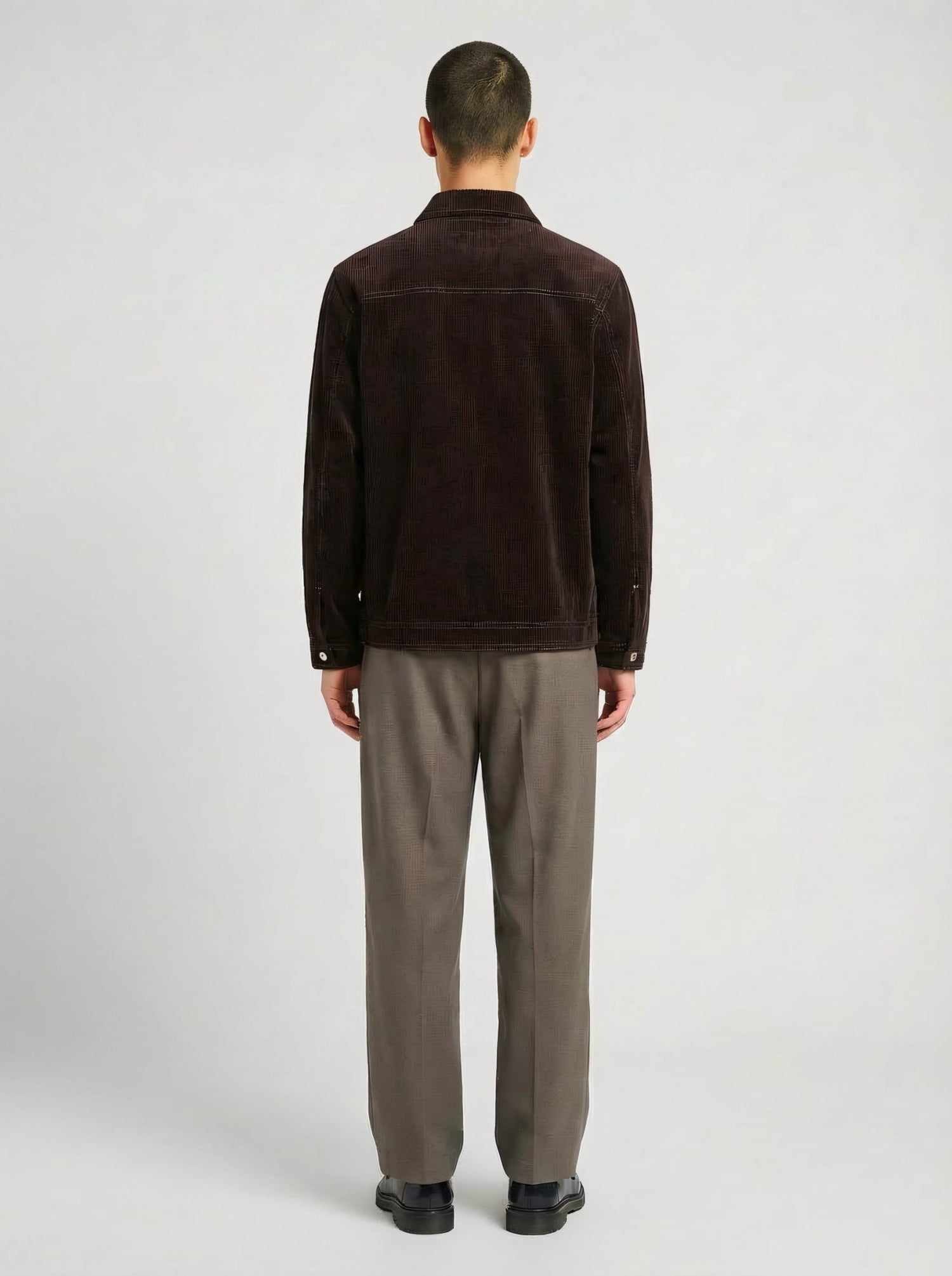 Blouson in velluto a coste marrone con zip uomo, Lebrun Paris, Made in France