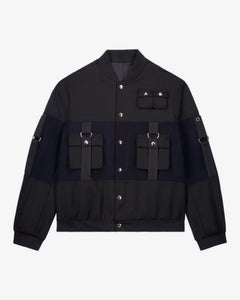 Bomber in lana e cashmere nero e blu uomo, Lebrun Paris, Made in France