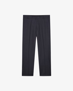 Pantalon homme gris anthracite à rayures en laine, vue de face - Lebrun Paris