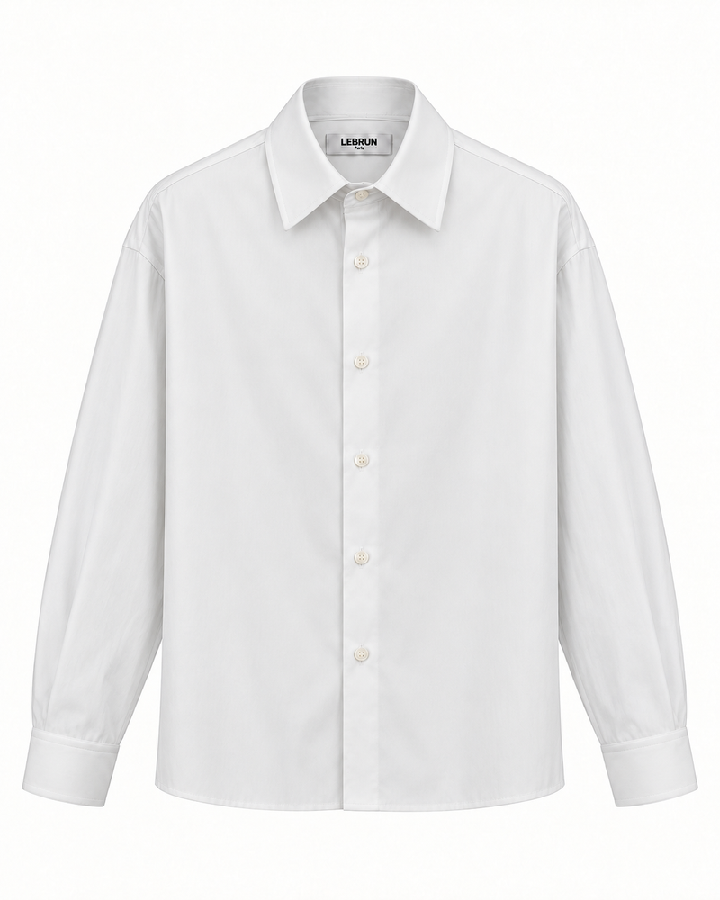 Lebrun Paris White Oversize Shirt, Italian 100% cotton poplin, front view
