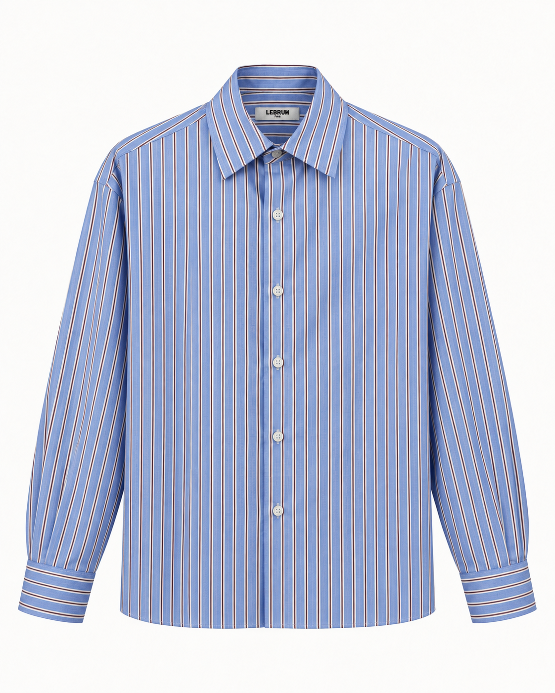 Camisa Oversize Azul Rayas Burdeos Lebrun Paris, popelín italiano 100 % algodón, vista frontal