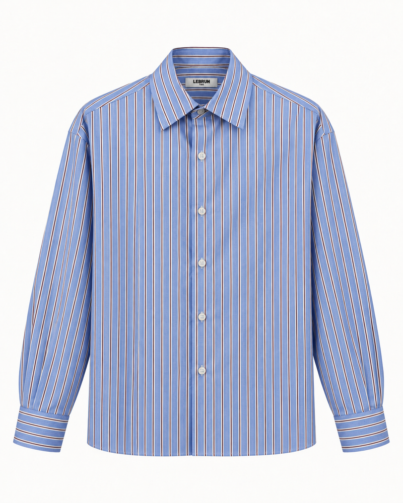 Lebrun Paris Blue Burgundy Stripe Oversize Shirt, Italian 100% cotton poplin, front view