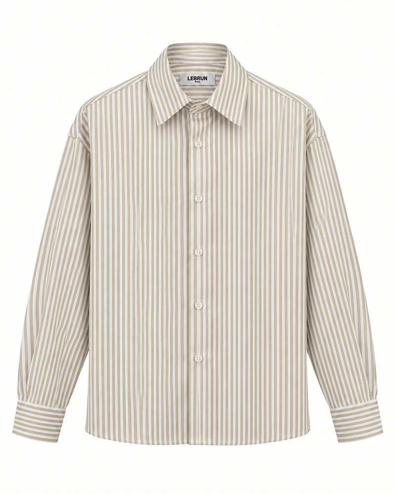 Lebrun Paris White Beige Stripe Oversize Shirt, Italian 100% cotton poplin, front view