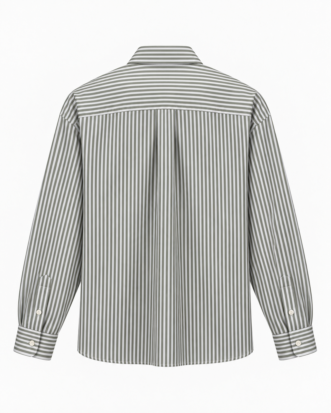 Camisa Oversize Blanca Rayas Caqui Lebrun Paris, popelín italiano 100 % algodón, vista de espalda