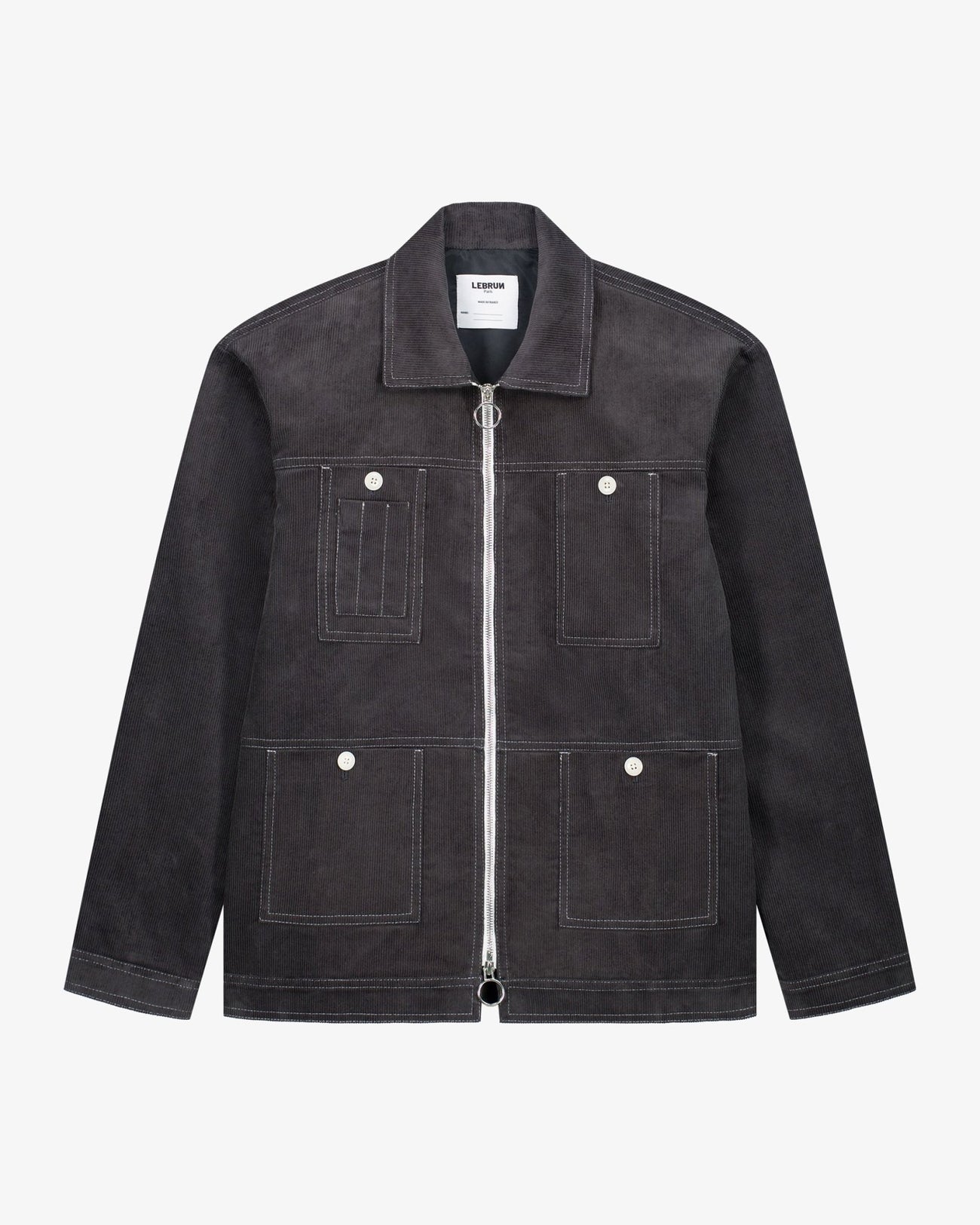 Blouson de pana gris antracita con cremallera para hombre, Lebrun Paris, Made in France