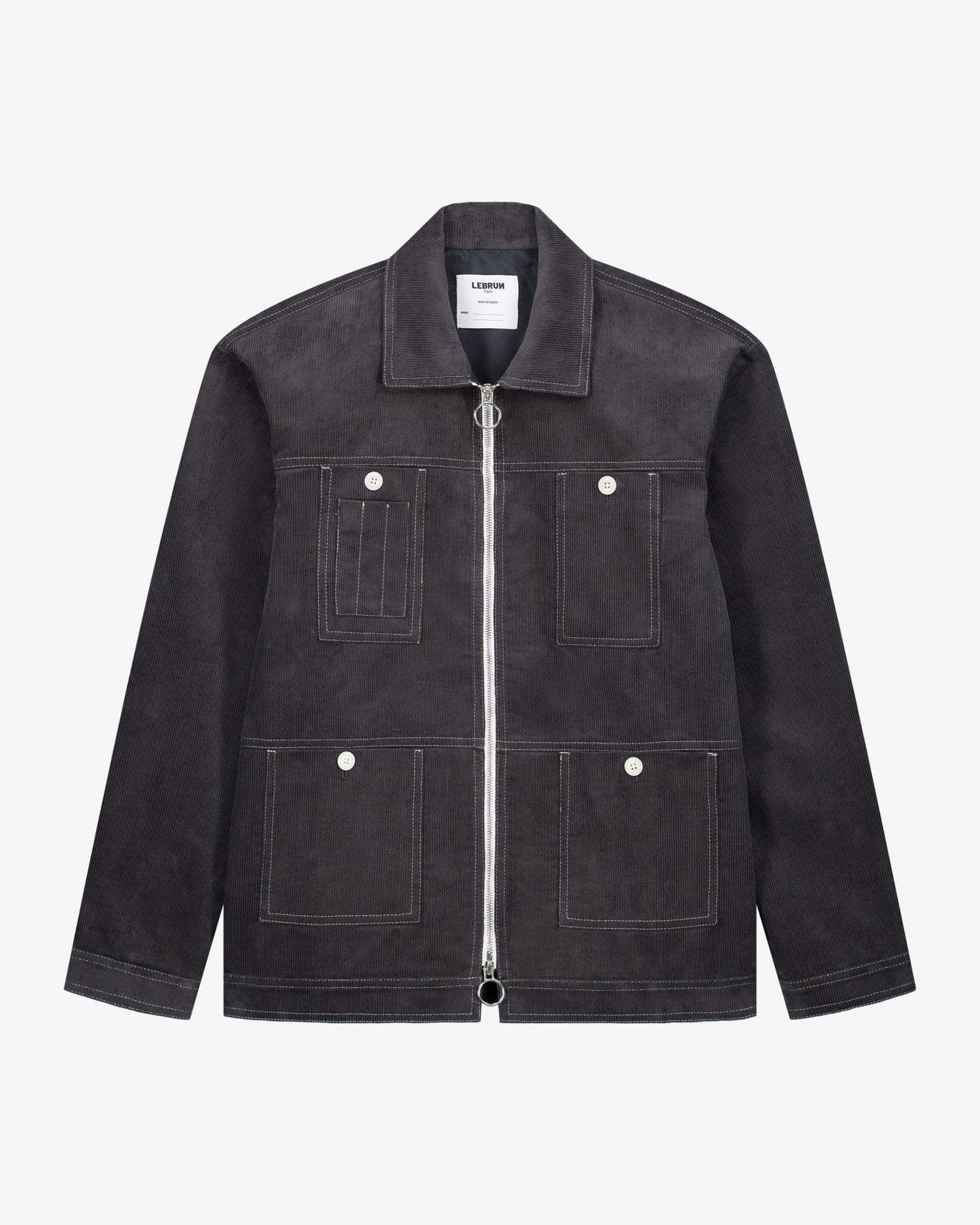 Blouson in velluto a coste grigio antracite con zip uomo, Lebrun Paris, Made in France