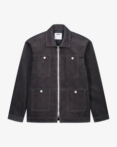 Blouson in velluto a coste grigio antracite con zip uomo, Lebrun Paris, Made in France